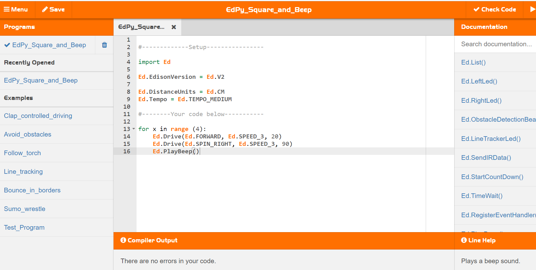 edison robot coding