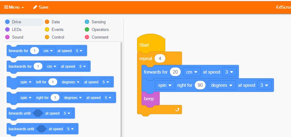 edison robot coding