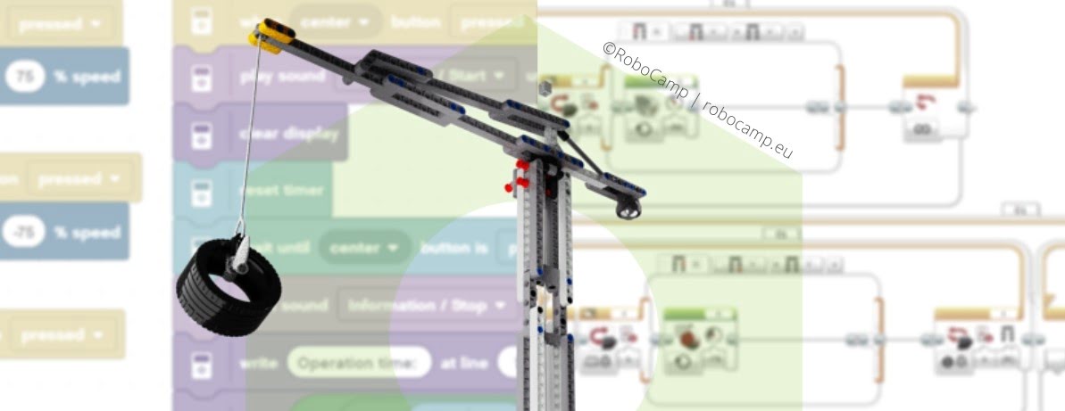 Robot Crane by RoboCamp programmed in EV3 apps