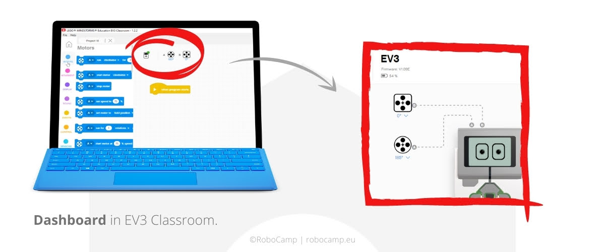 Dashboard view EV3 Brick