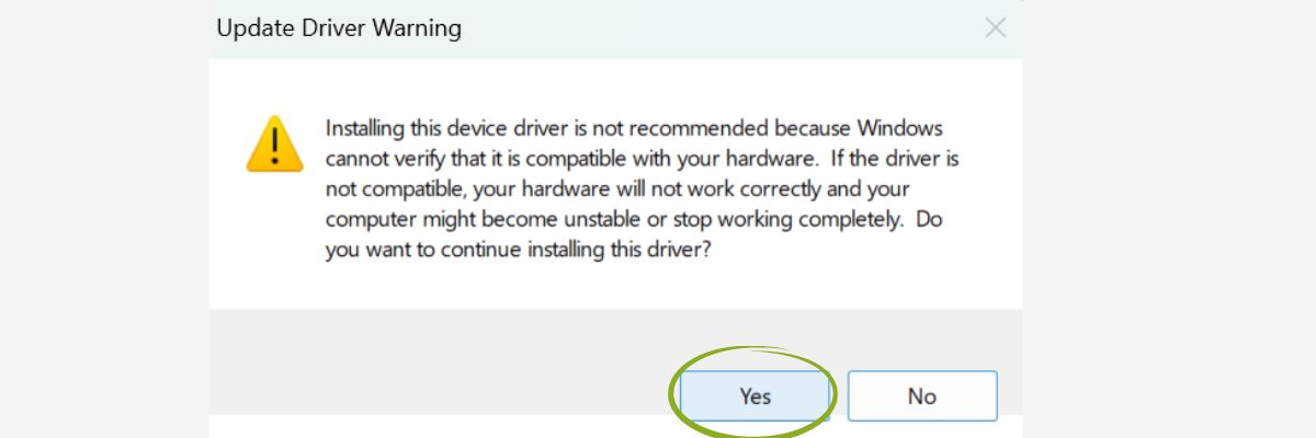 Driver for SPIKE hub: Update driver warning