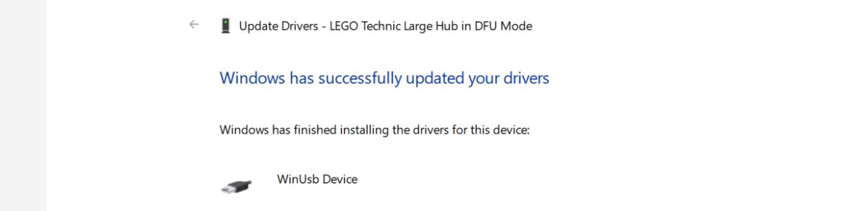 Driver for SPIKE hub: Driver installation complete